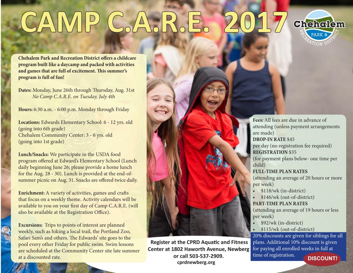 Camp Care Information 2017 18 Chehalem Park Recreation District