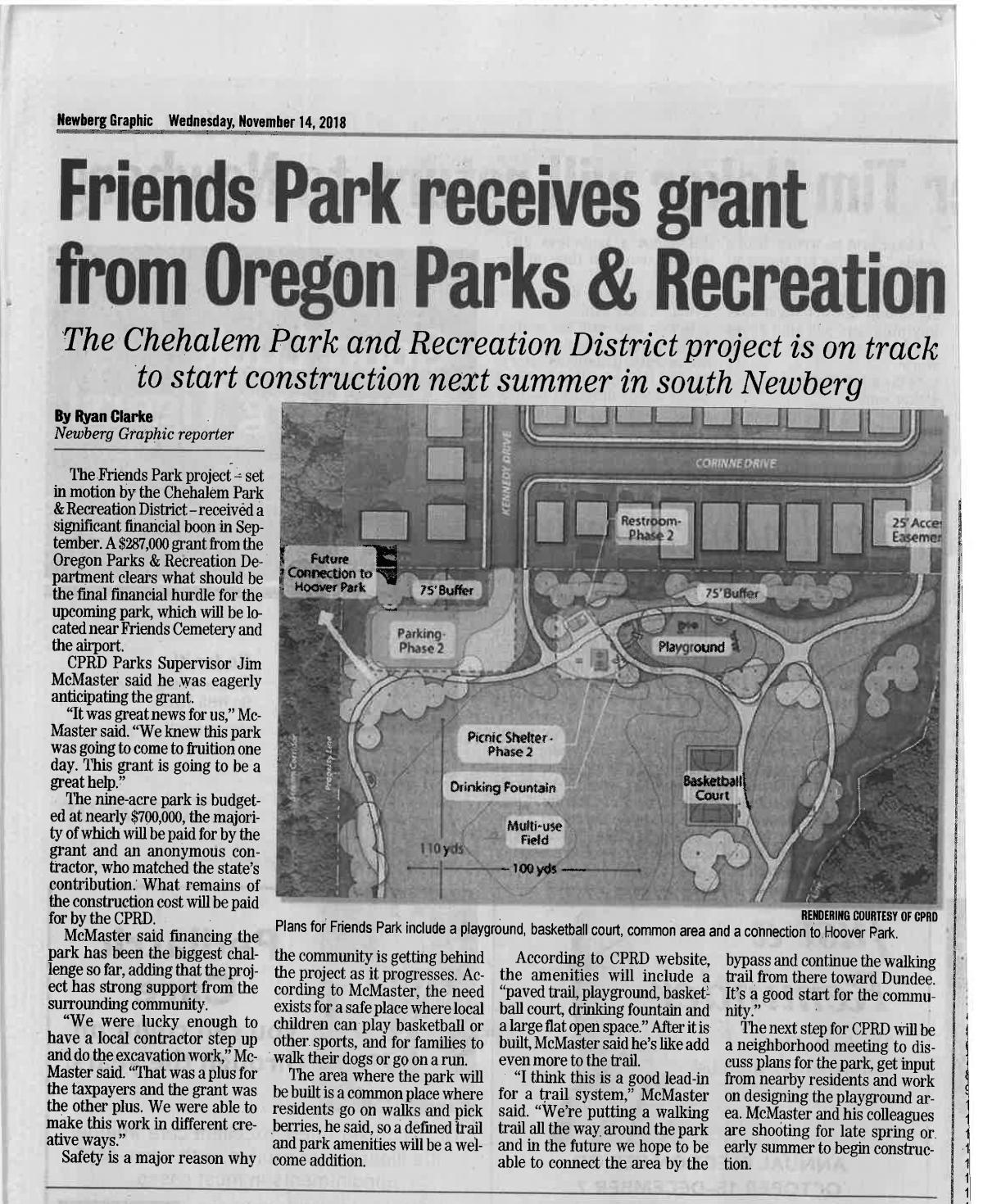 Friends Park gets grant